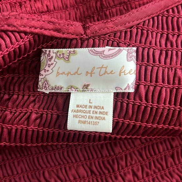 Band of the Free Lea Rhubarb Smocked Puff Sleeve Ruffle Hem Crop Top Size Large - Picture 10 of 11